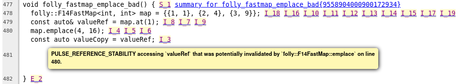 screenshot of Infer catching a reference stability issue